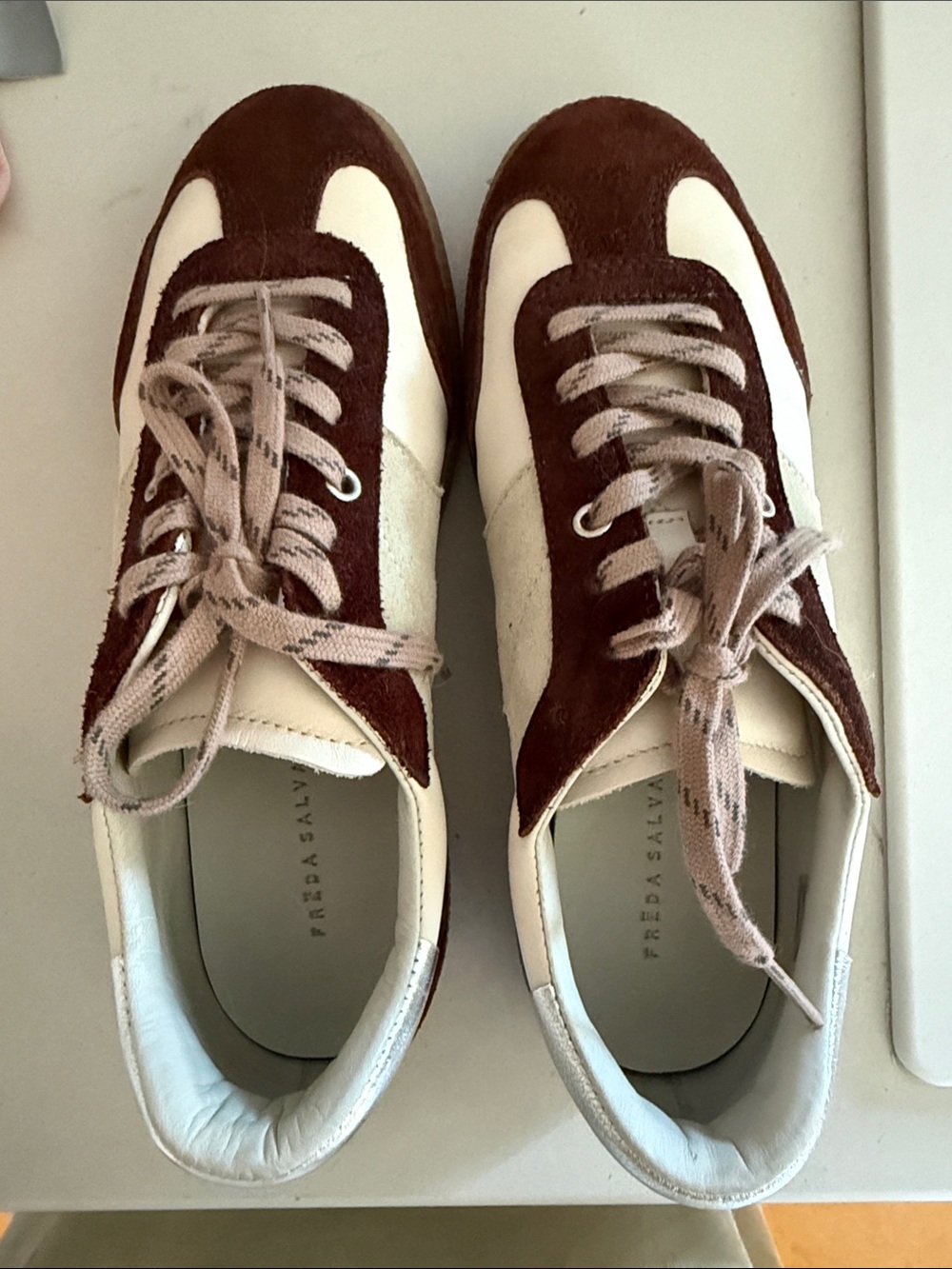 Freda Salvador Brown and Cream Suede Panel Sneakers